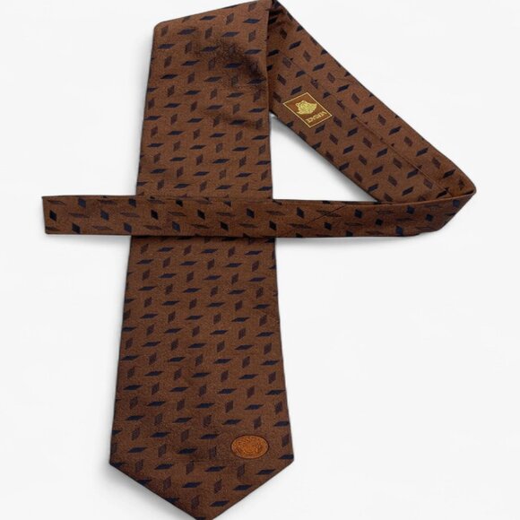 Gianni Versace Silk Tie Geometric Brown Office Business Formal Designer Italy - Picture 2 of 6